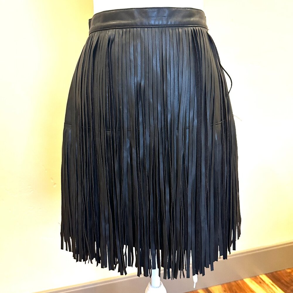 n:PHILANTHROPY BLACK FRINGE VEGAN LEATHER MINI SKIRT SMALL NWOT